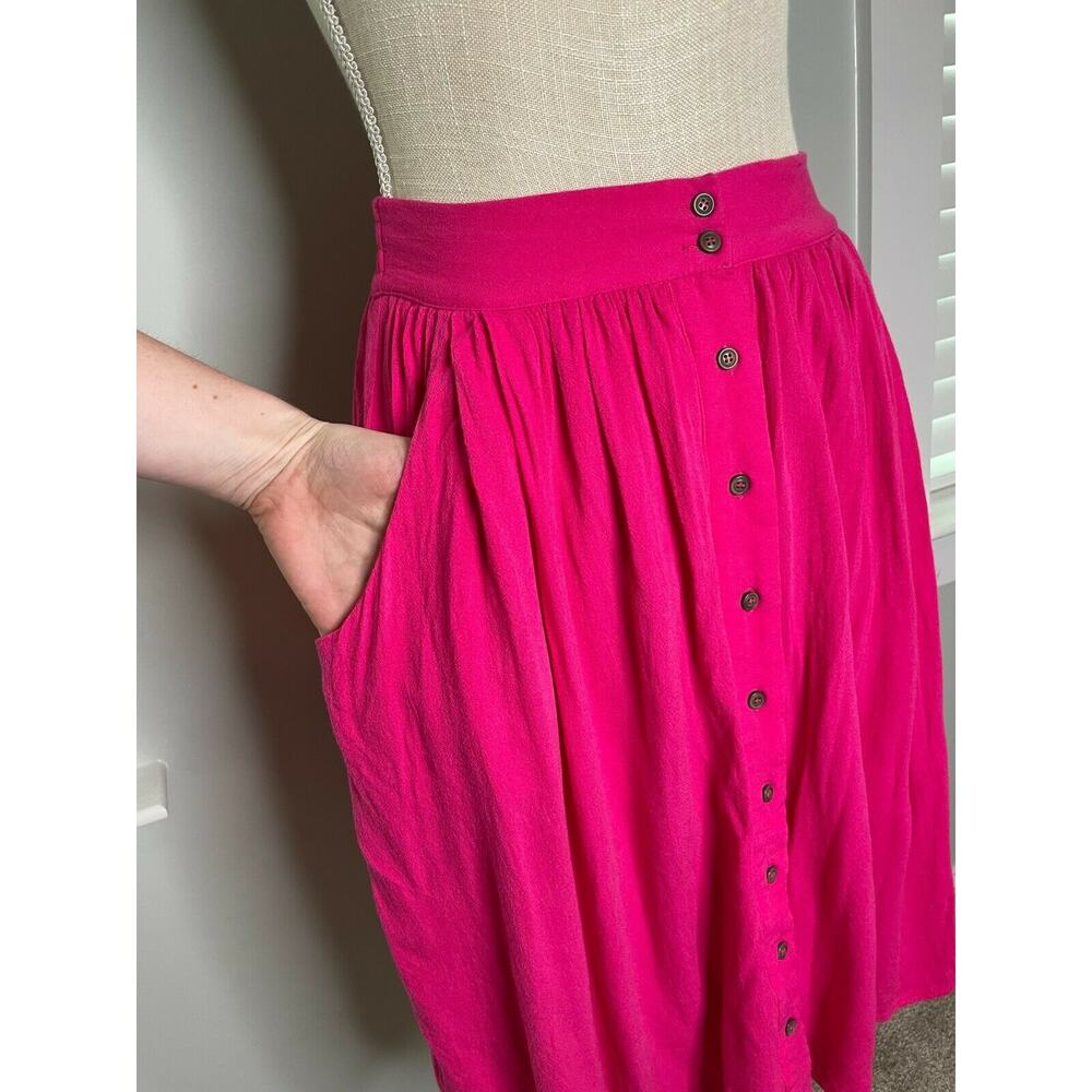 She + Sky Fuchsia Front Button Down Lined Flowy Knee Skirt Pockets Pink Small S - Picture 6 of 10